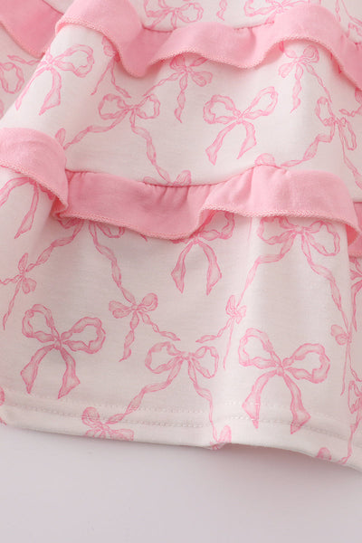 Pink bow smocked mom&me tiered dress