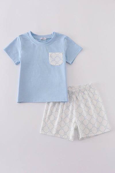 Blue classic lattice charm shorts set