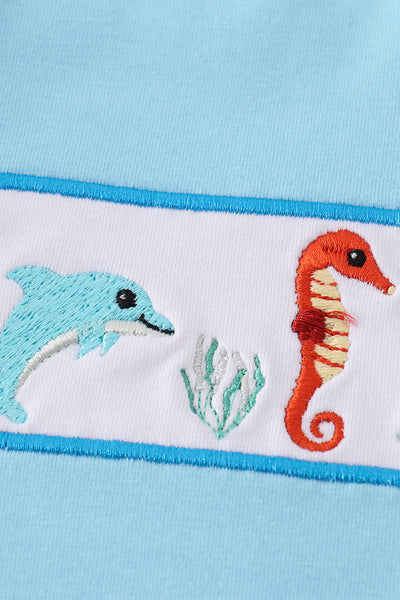 Blue marine creature embroidery set