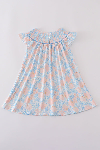 Blue bloom elegance smocked ruffle dress