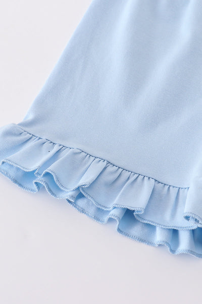Blue hydrangea print bow ruffle shorts set
