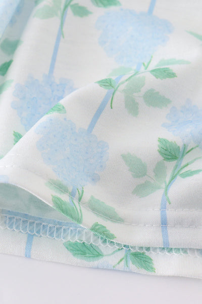 Blue hydrangea print bow ruffle shorts set
