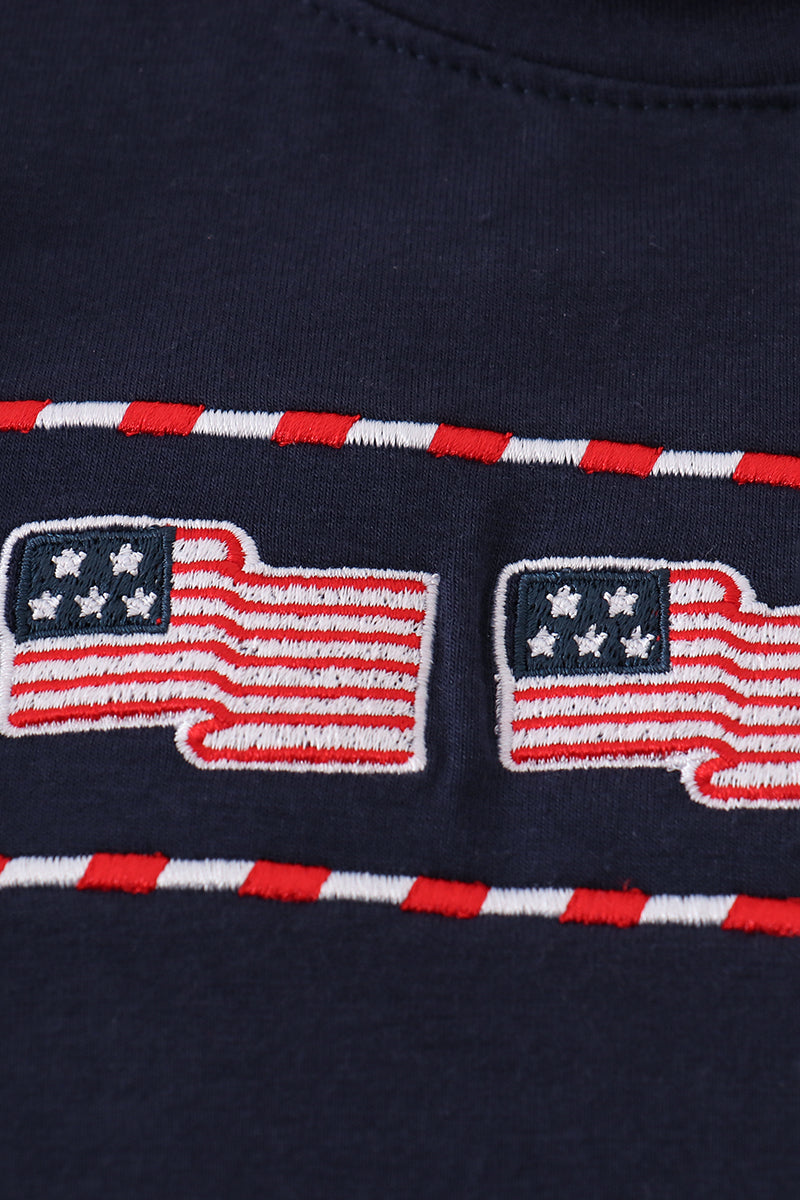 Navy flag embroidery shorts set