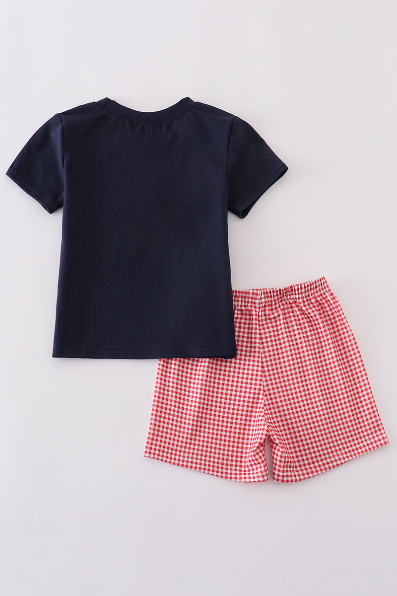 Navy flag embroidery shorts set