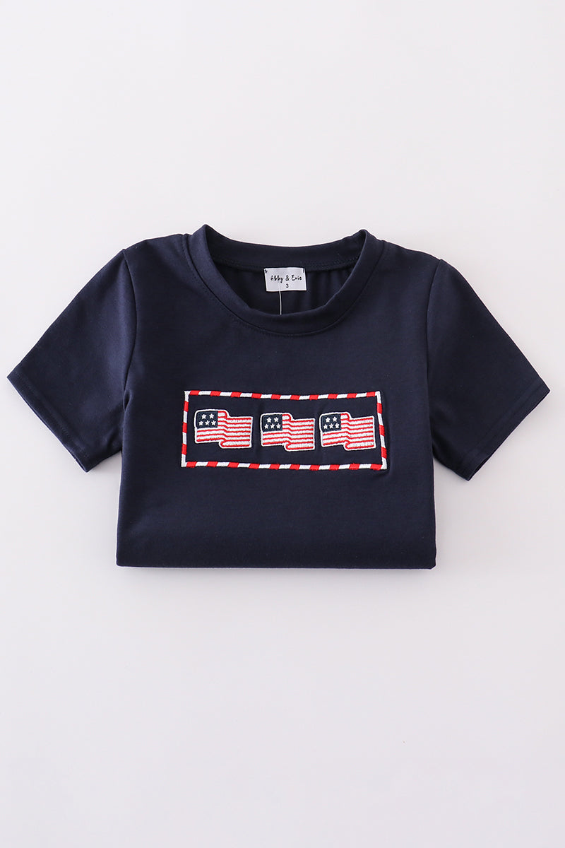 Navy flag embroidery shorts set