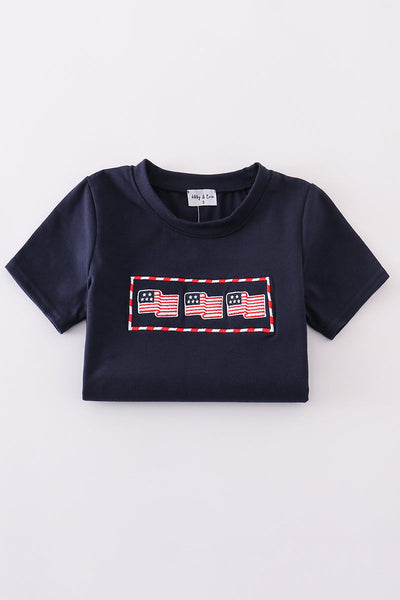 Navy flag embroidery shorts set