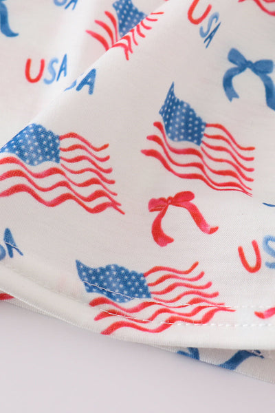 Pink flag embroidery print ruffle dress