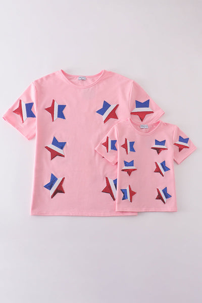 Pink star sequin mom&me top