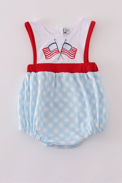 Blue flag embroidery bow gingham bubble