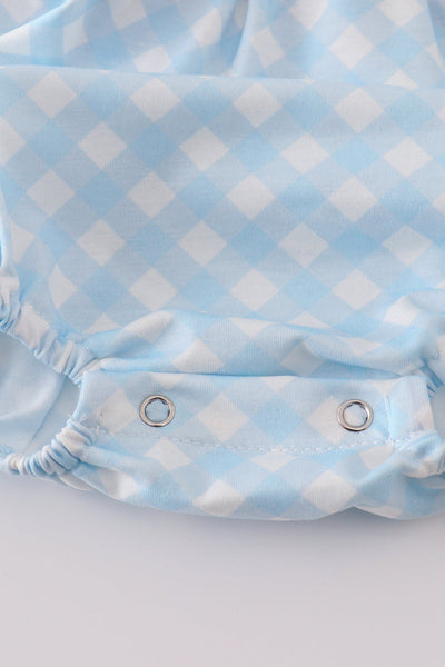 Blue flag embroidery bow gingham bubble