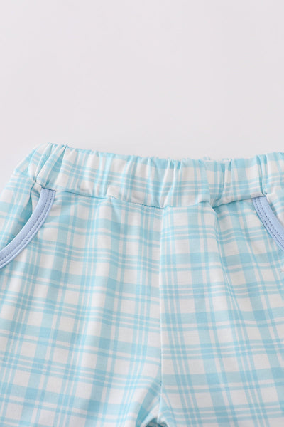 Blue farm applique shorts set