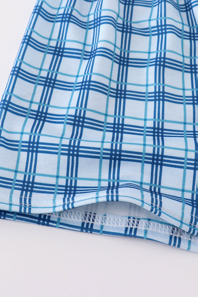 Blue sailboats embroidery smocked shorts set