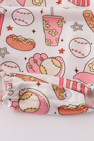 Pink baseball print gingham bubble