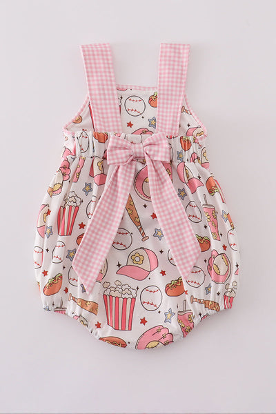 Pink baseball print gingham bubble