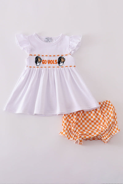 Orange Tennessee GO VOLS embroidery smocked bloomer set