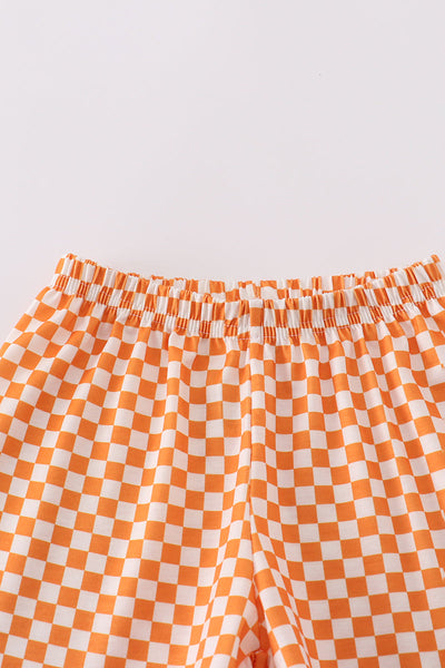 Orange Tennessee GO VOLS embroidery smocked checkered shorts set