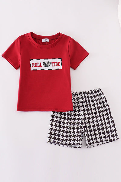 Maroon Alabama Roll Tide embroidery smocked shorts set