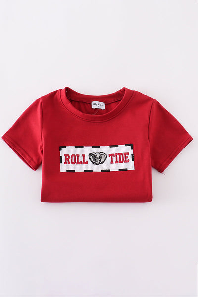 Maroon Alabama Roll Tide embroidery smocked shorts set