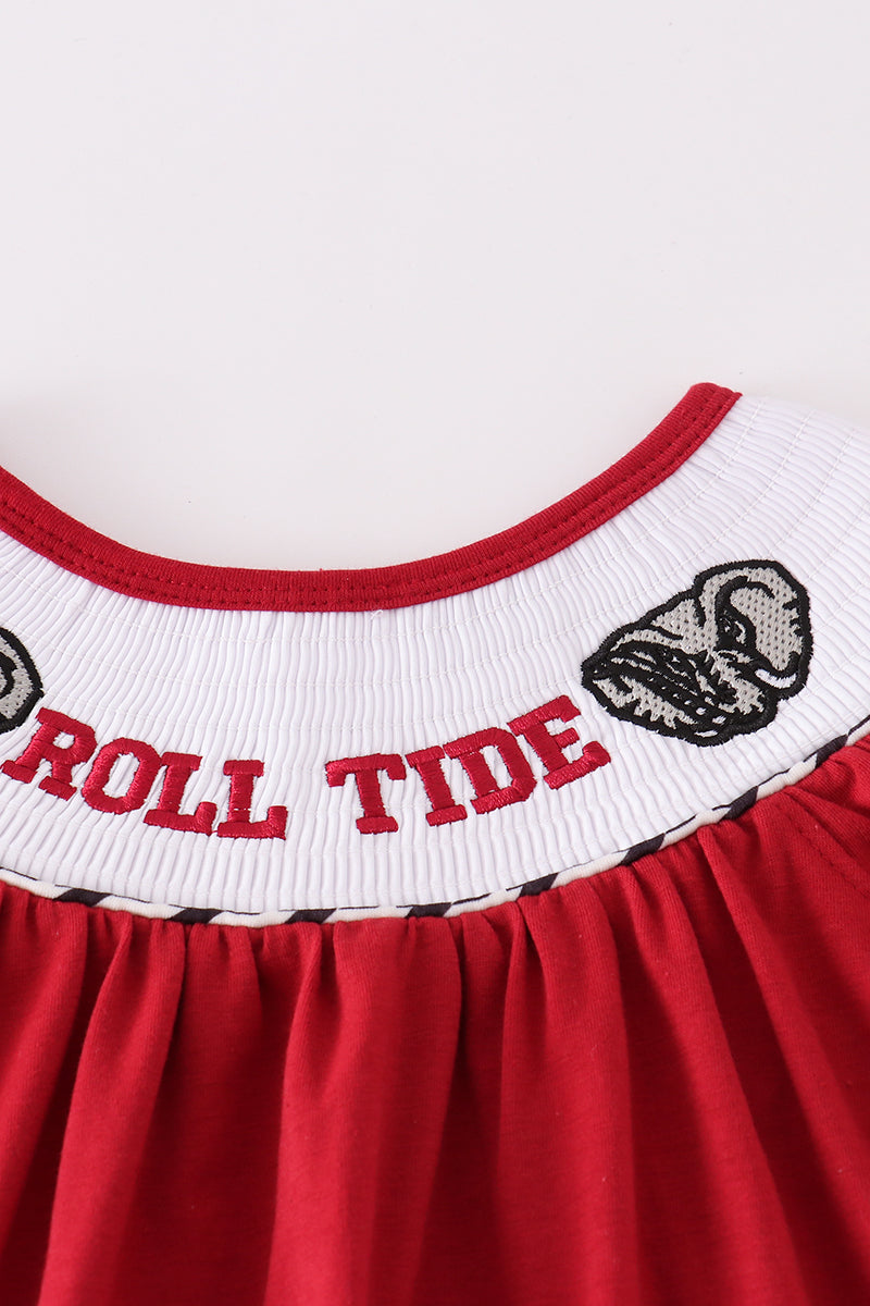 Maroon Alabama Roll Tide embroidery smocked shorts set