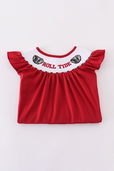 Maroon Alabama Roll Tide embroidery smocked shorts set