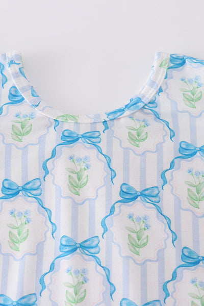 Blue floral bow tie shorts set