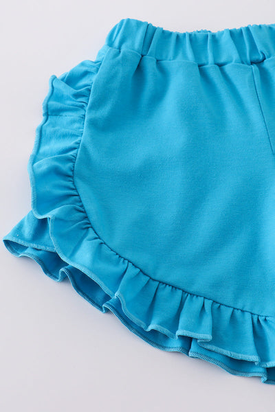 Blue floral bow tie shorts set