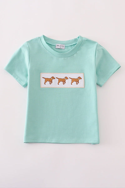 Mint hunting puppy embroidery top