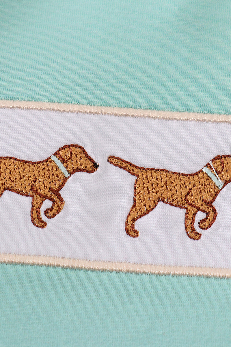 Mint hunting puppy embroidery top