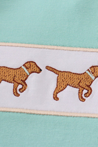 Mint hunting puppy embroidery top