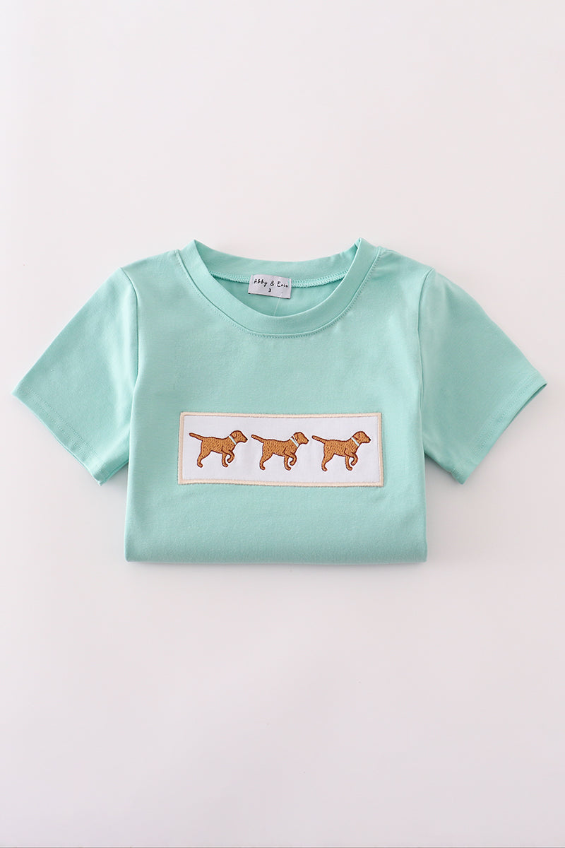 Mint hunting puppy embroidery top