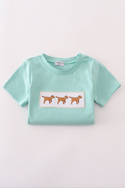 Mint hunting puppy embroidery top