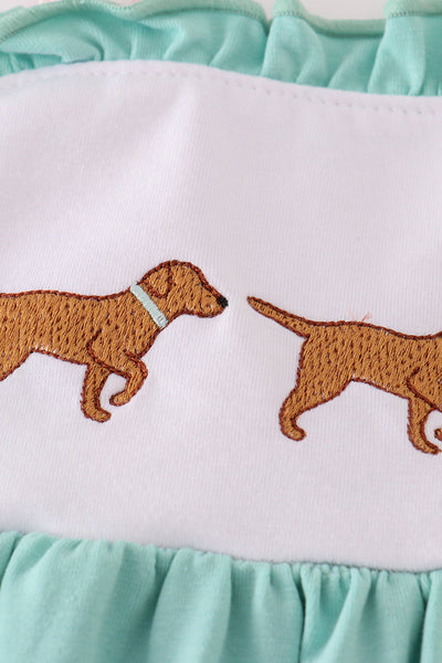 Mint hunting puppy embroidery ruffle dress