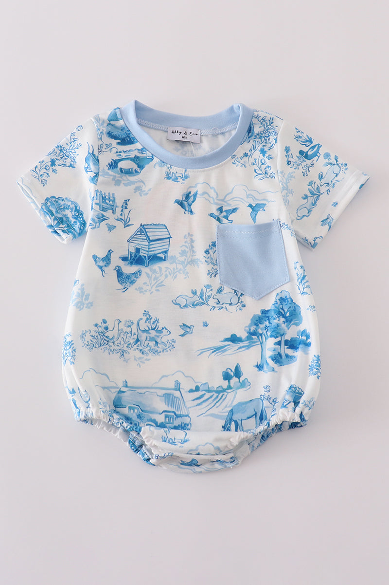 Blue farm print pocket bubble