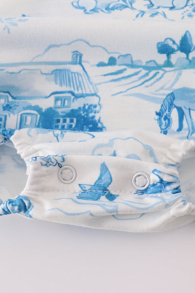 Blue farm print pocket bubble