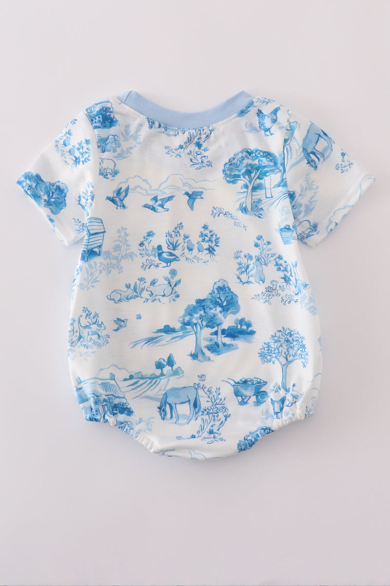 Blue farm print pocket bubble
