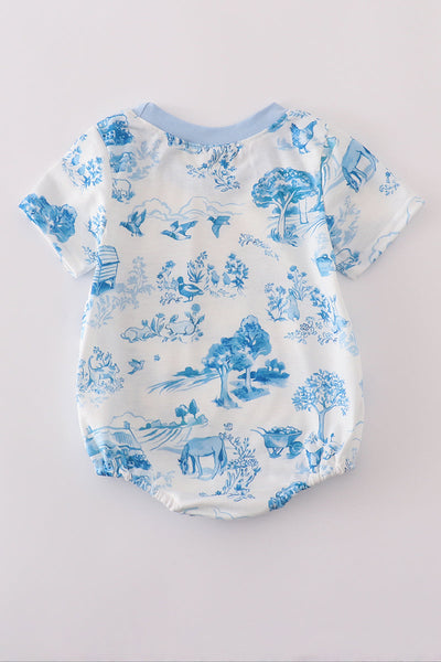 Blue farm print pocket bubble