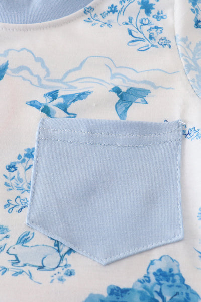 Blue farm print pocket bubble