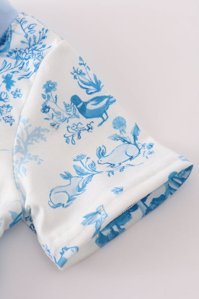 Blue farm print pocket bubble