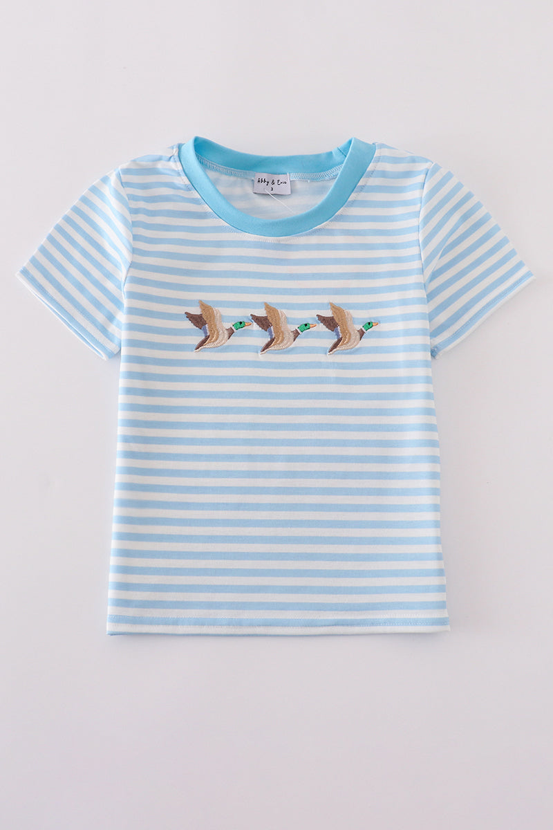 Blue stripe duck embroidery top