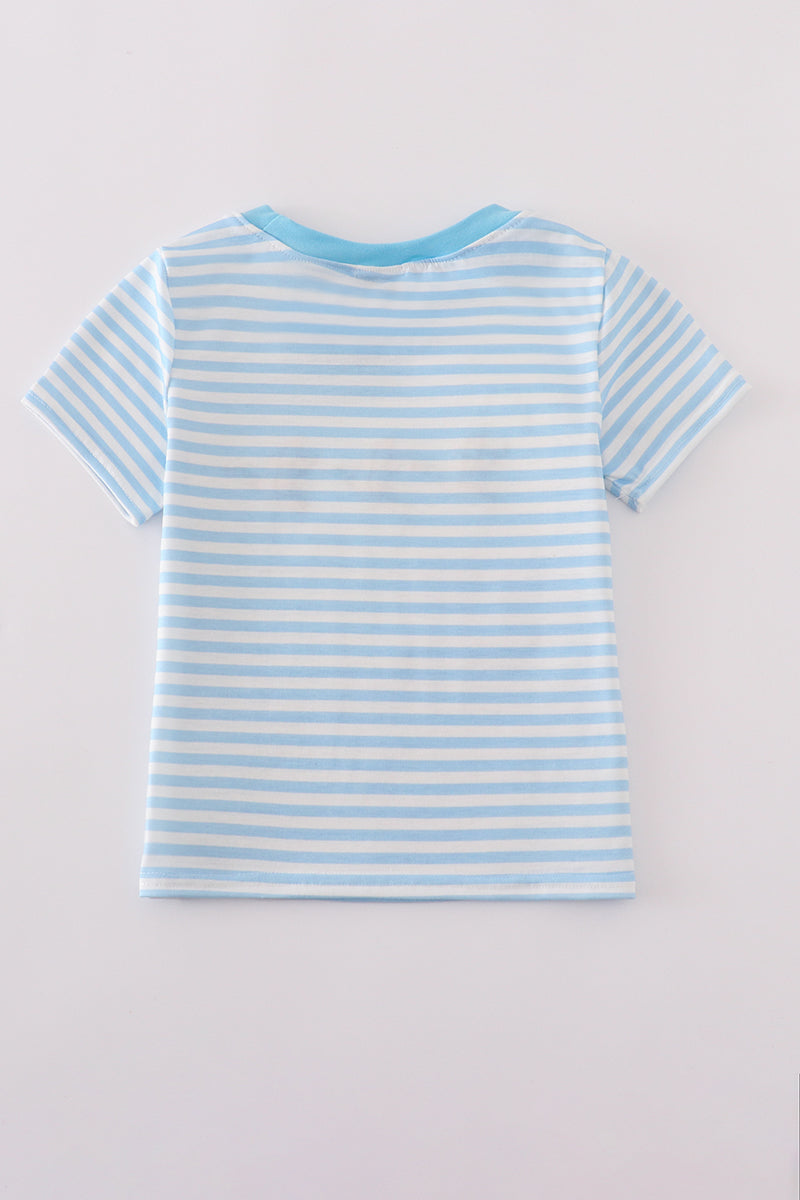 Blue stripe duck embroidery top