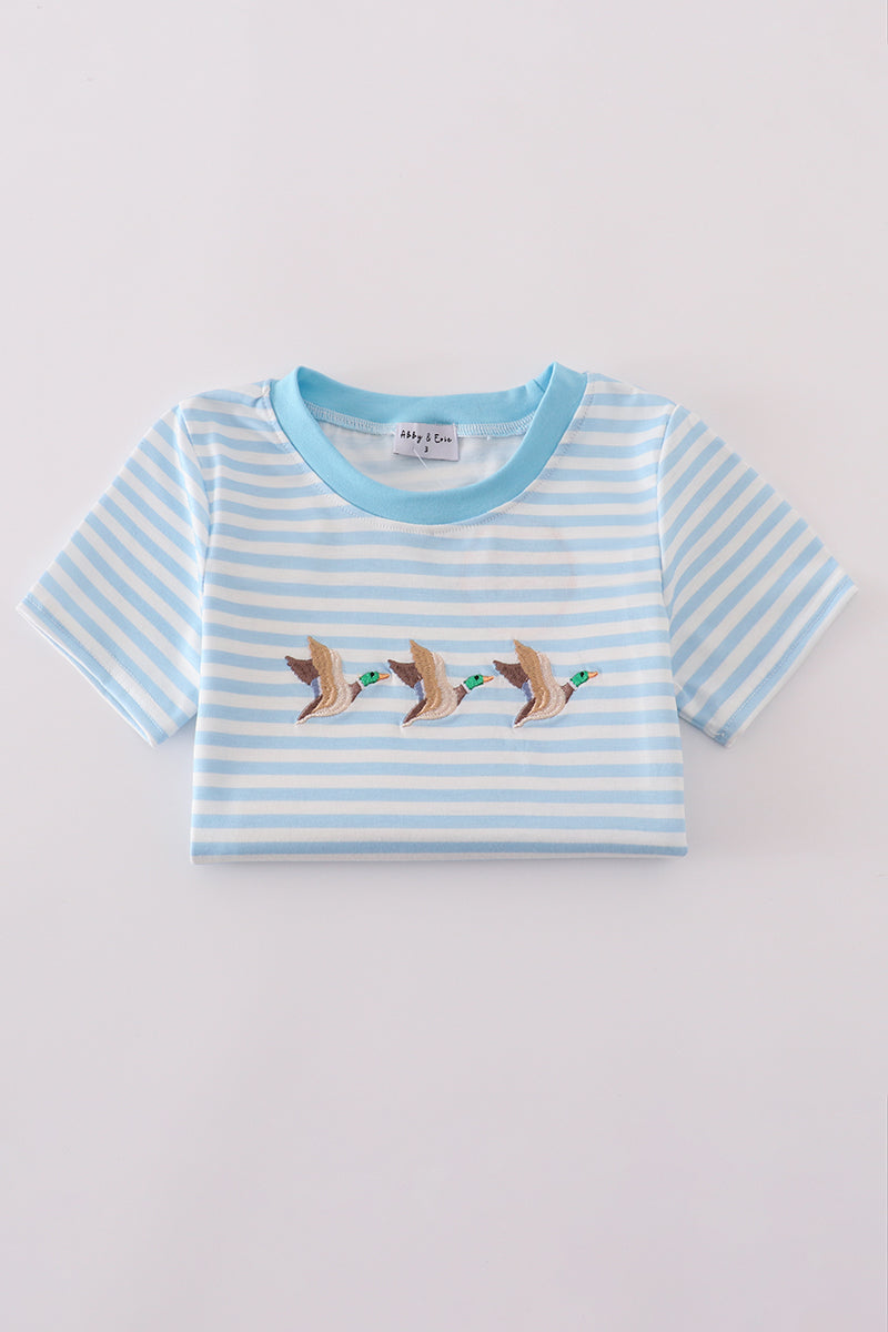 Blue stripe duck embroidery top