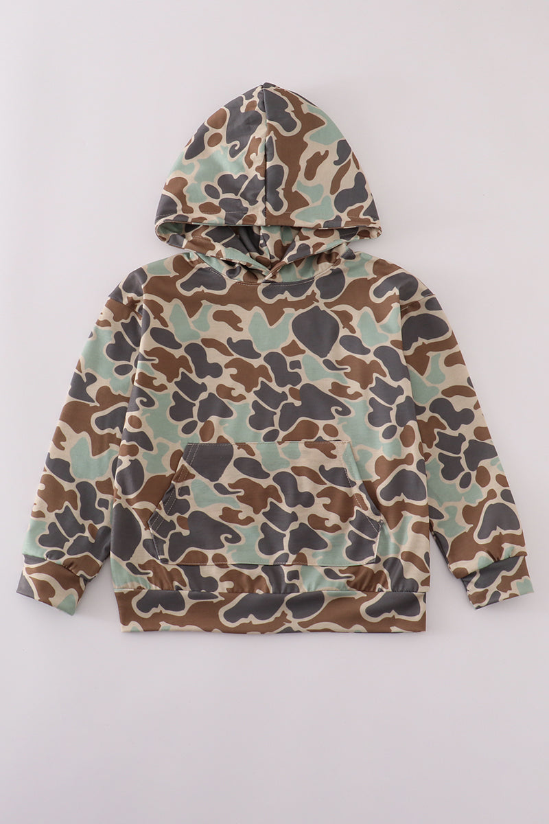 Green camouflage print hoodie