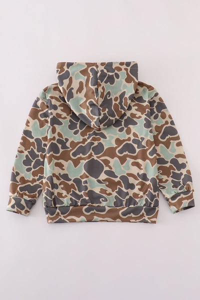 Green camouflage print hoodie
