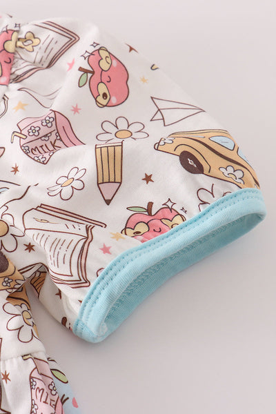 Blue bus apple print dress