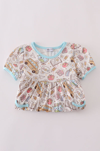 Blue bus apple print dress
