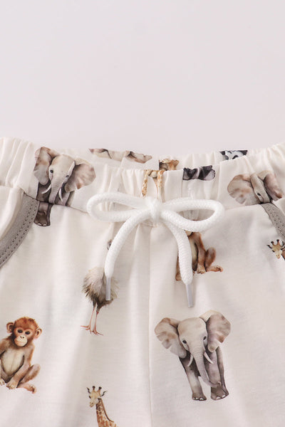 Grey zoo animal print shorts set