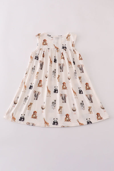 Grey zoo animal print ruffle dress