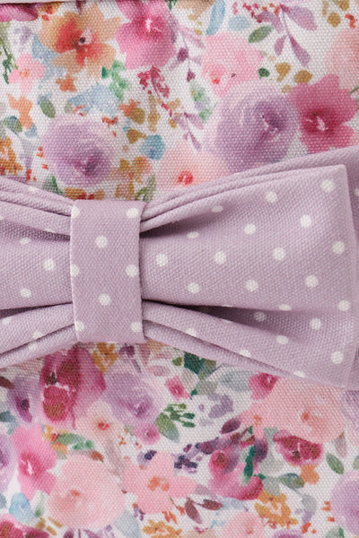 Purple floral print canvas bow lunch bag