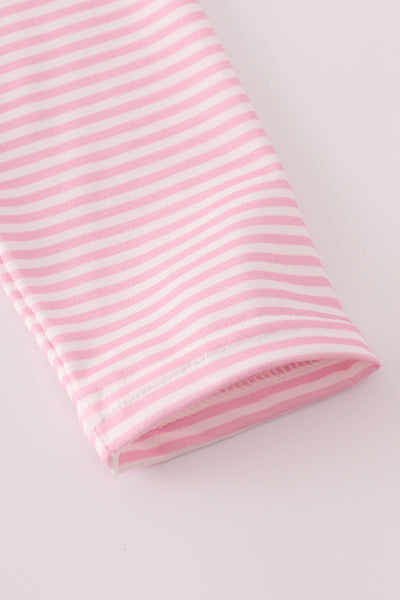 Pink stripe puppy embroidery ruffle pants set