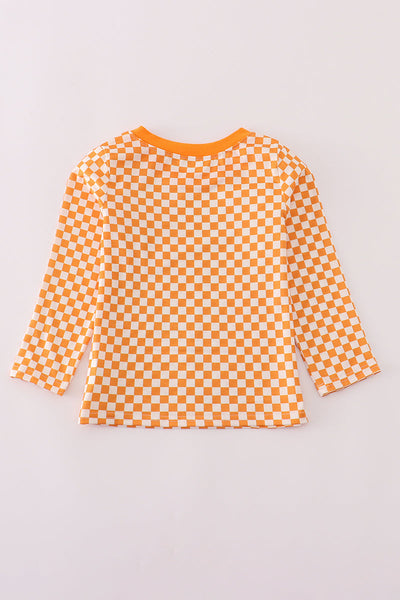Orange Tennessee go vols embroidery checkered top